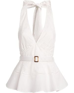 Self-Portrait Linen-Cotton Peplum Top - White
