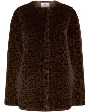 Marella Faux Fur Leopard Print Jacket - Brown