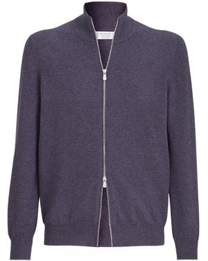 Brunello Cucinelli Cashmere High-Neck Cardigan - Blue
