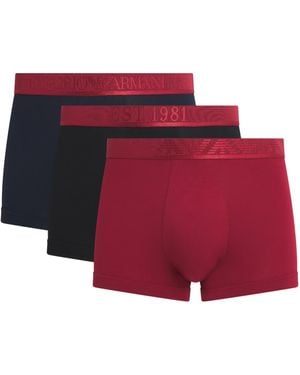 Emporio Armani Stretch-Cotton Shiny Logo Trunks - Red