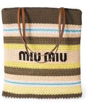 Miu Miu Woven Raffia-Effect Tote Bag - Metallic