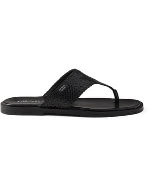 Prada Leather Woven Flip Flops - Black