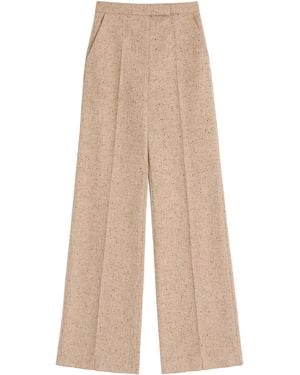 Valentino Virgin Wool Wide-Leg Trousers - Natural