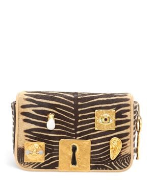 Schiaparelli Calfhair Animal-Design Schiap Clutch Bag - Metallic