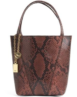 Chloé Small Snakeskin-Effect Spin Tote Bag - Brown
