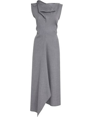 Victoria Beckham Wool Draped Tailored Midi Dress - Grey