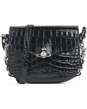 Vivienne Westwood Croc-Embossed Leather Hunter Cross-Body Bag - Black