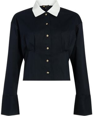 Maje Stretch-Cotton Cropped Shirt - Blue