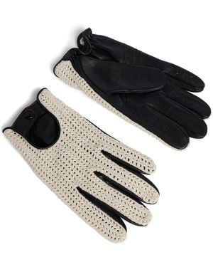 dunhill Leather-Crochet Driving Gloves - Black
