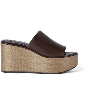 Brunello Cucinelli Leather Wedge Sandals 100 - Brown