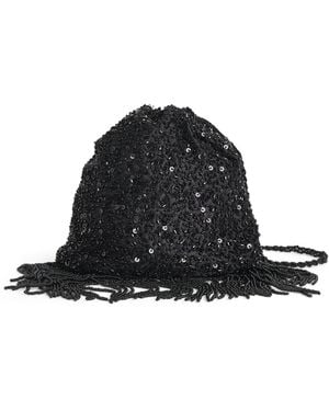 RIXO London Silk Satin Orla Embellished Clutch Bag - Black