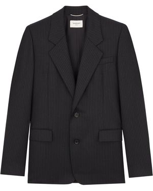 Saint Laurent Wool Chalk-Stripe Blazer - Black