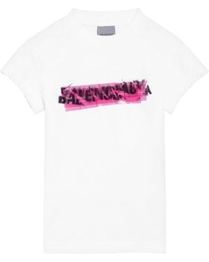 Balenciaga Cotton Spray-Logo Chopped T-Shirt - White
