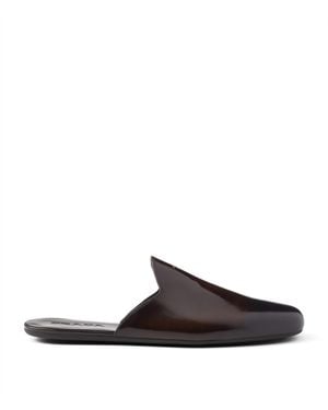 Prada Brushed Leather Mules - Brown