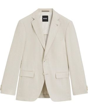BOSS Wool-Silk-Linen Check Blazer - White