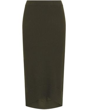 Victoria Beckham Merino Wool-Blend Ribbed Midi Skirt - Green