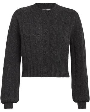 Alexander Wang Wool-Blend Rhinestone Cable-Knit Cardigan - Black