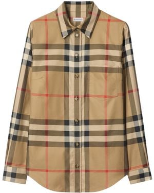 Burberry Slim Fit Check Cotton Shirt - Natural