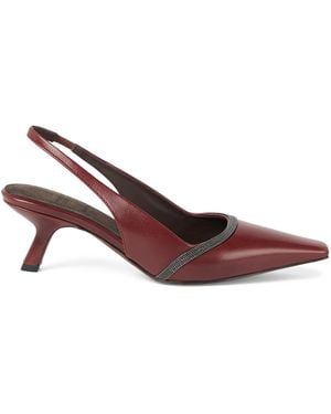 Brunello Cucinelli Leather City Slingback Heels 65 - Brown