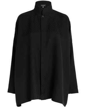 Eskandar Silk Double-Stand Collar Shirt - Black
