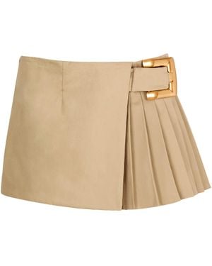 Balmain Short Gabardine Skirt With Belt Detail - Natural