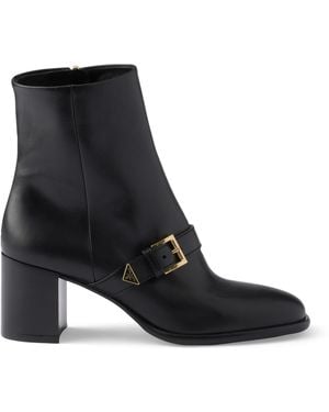 Prada Leather Buckle Booties Ankle Boots 65 - Black