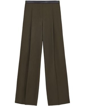 Loewe Wool Leather-Band Wide-Leg Trousers - Green