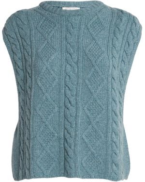 Johnstons of Elgin Cashmere Aran-Knit Oversized Jumper Vest - Blue