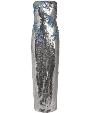 Monique Lhuillier Sequin Floral Gown - Grey
