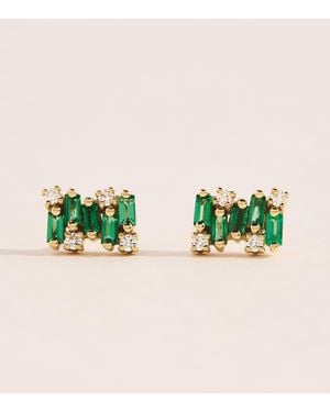 Suzanne Kalan Emerald And Diamond Shimmer Earrings - Green