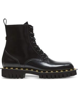 Balmain Glazed Leather Army Boots - Black