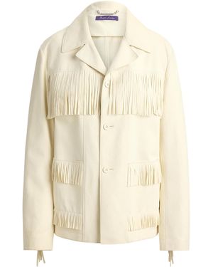 Ralph Lauren Lamb Suede Fringe-Trim Perce Jacket - Natural