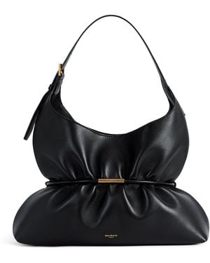 Balmain Medium Lambskin Sphynx Top-Handle Bag - Black