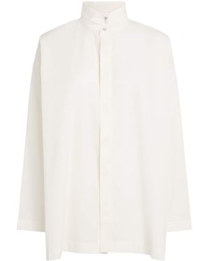 Eskandar Cotton Slim Double Stand-Collar Shirt - White