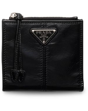 Prada Small Leather Press-Stud Wallet - Black
