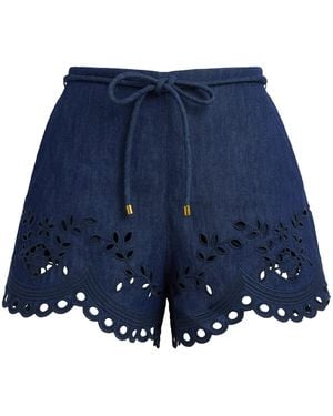 Zimmermann Denim Broderie Mahon Shorts - Blue