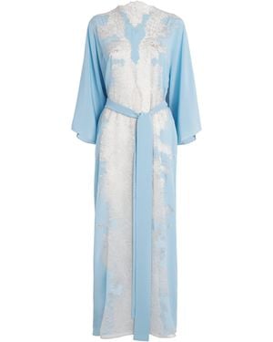 Rosamosario Silk Lace-Trim Robe - Blue