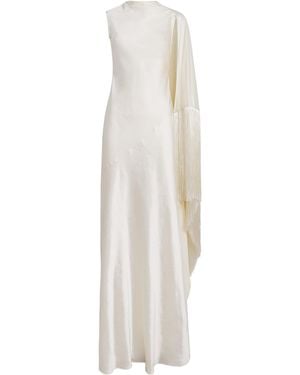 Self-Portrait Satin Fringe Maxi Dress - White