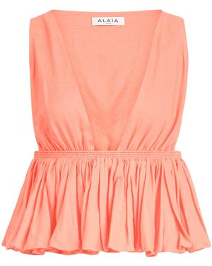 Alaïa Cotton-Linen Peplum Top - Pink