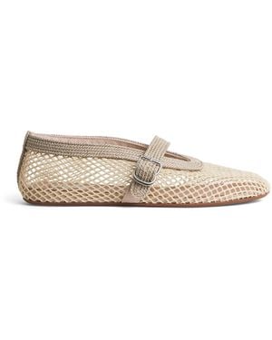 Alaïa Mesh Embroidered Ballet Flats - Natural