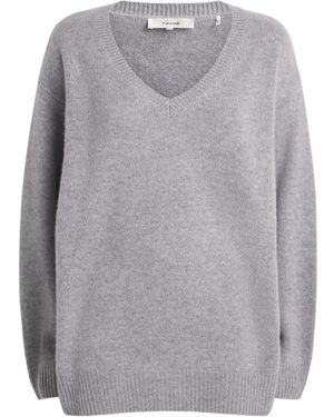 FRAME Brushed Cashmere V-Neck Jumper - Grey