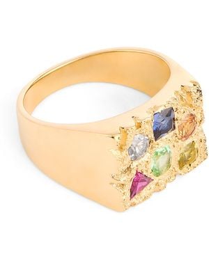 Bleue Burnham And Sapphire Cottage Rose Garden Signet Ring - Metallic
