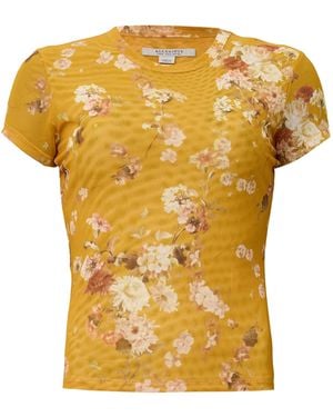 AllSaints Mesh Floral Ellie T-Shirt - Yellow