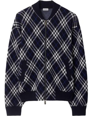 Burberry Check Wool Blend Bomber Jacket - Blue