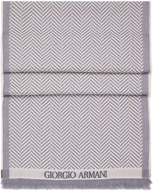 Giorgio Armani Wool Herringbone Scarf - Grey