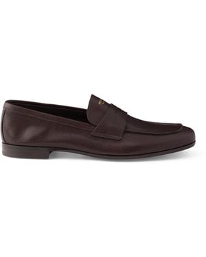 Prada Grained Leather Loafers - Brown