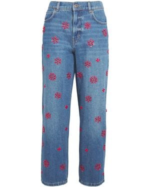 Weekend by Maxmara Crystal-Embellished Cropped Straight Jeans - Blue