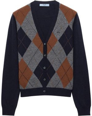 Prada Cashmere Argyle Cardigan - Blue