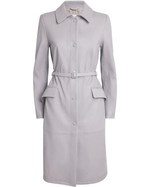 Eleventy Nappa Leather Trench Coat - Grey