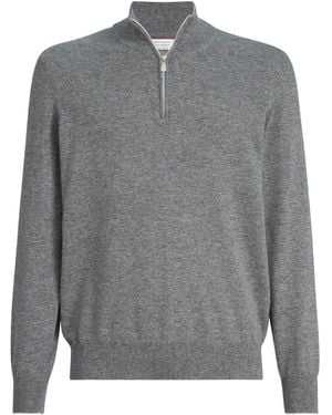 Brunello Cucinelli Cashmere Quarter-Zip Jumper - Grey